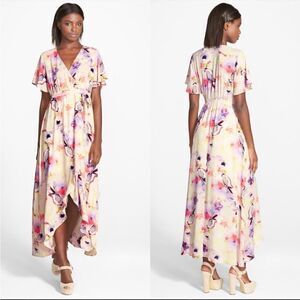 June & Hudson Floral Print High/Low Wrap Dress